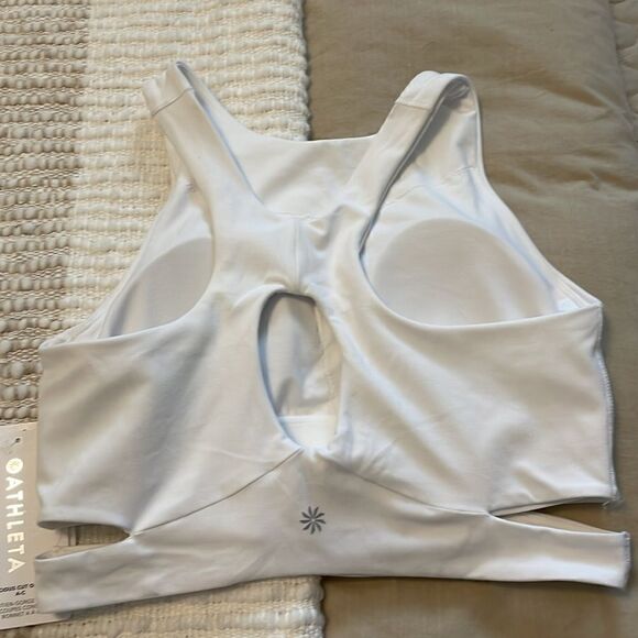New Athleta White Conscious Cut Out Crop Sports Bra - Picture 3 of 7